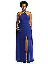 Alt View 1 Thumbnail - Cobalt Blue Diamond Halter Maxi Dress with Adjustable Straps