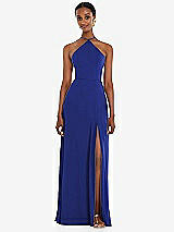 Front View Thumbnail - Cobalt Blue Diamond Halter Maxi Dress with Adjustable Straps