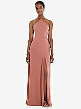 Front View Thumbnail - Desert Rose Diamond Halter Maxi Dress with Adjustable Straps
