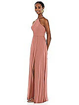 Side View Thumbnail - Desert Rose Diamond Halter Maxi Dress with Adjustable Straps