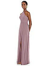 Side View Thumbnail - Dusty Rose Diamond Halter Maxi Dress with Adjustable Straps