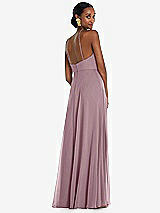 Rear View Thumbnail - Dusty Rose Diamond Halter Maxi Dress with Adjustable Straps