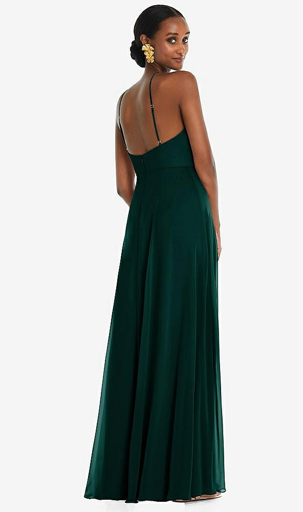 Back View - Evergreen Diamond Halter Maxi Dress with Adjustable Straps