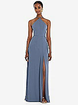 Front View Thumbnail - Larkspur Blue Diamond Halter Maxi Dress with Adjustable Straps