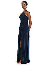 Side View Thumbnail - Midnight Navy Diamond Halter Maxi Dress with Adjustable Straps