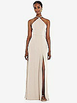 Front View Thumbnail - Oat Diamond Halter Maxi Dress with Adjustable Straps