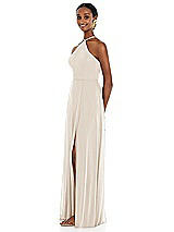 Side View Thumbnail - Oat Diamond Halter Maxi Dress with Adjustable Straps