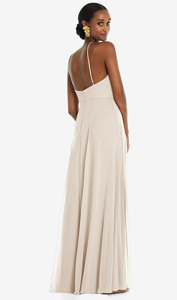 Back View - Oat Diamond Halter Maxi Dress with Adjustable Straps