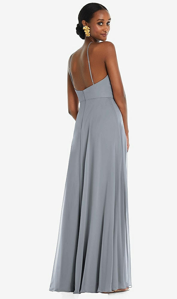 Back View - Platinum Diamond Halter Maxi Dress with Adjustable Straps