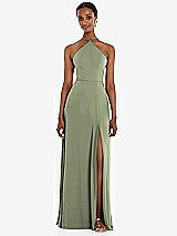 Front View Thumbnail - Sage Diamond Halter Maxi Dress with Adjustable Straps