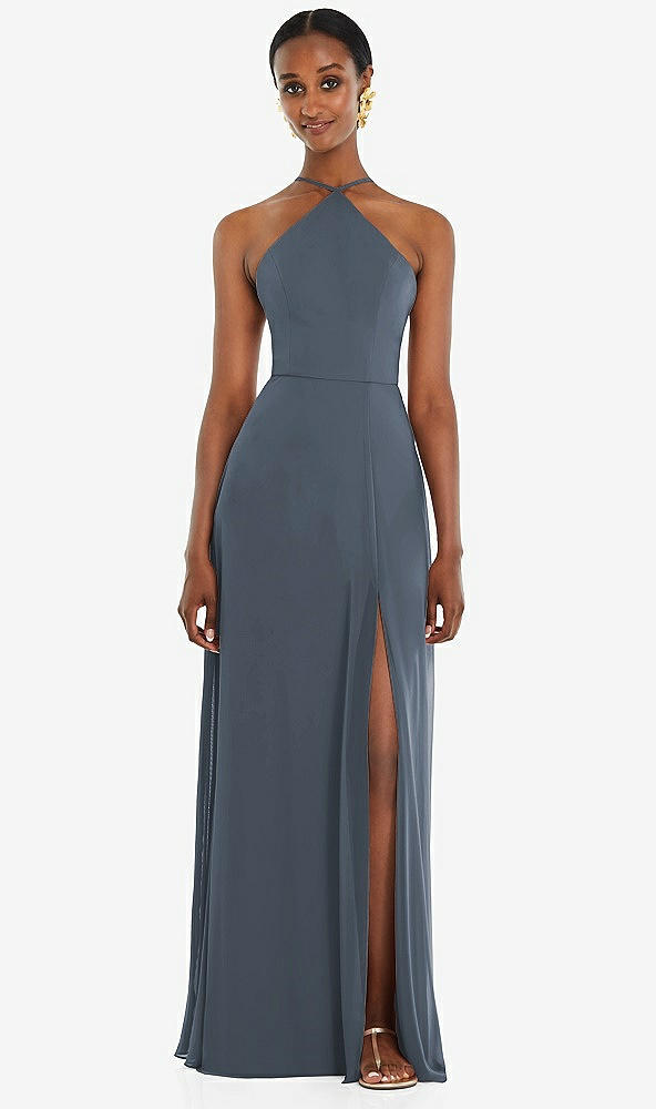 Front View - Silverstone Diamond Halter Maxi Dress with Adjustable Straps