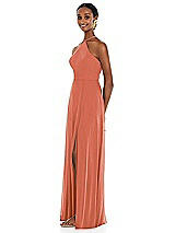 Side View Thumbnail - Terracotta Copper Diamond Halter Maxi Dress with Adjustable Straps