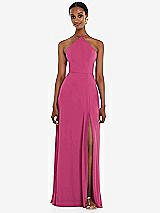 Front View Thumbnail - Tea Rose Diamond Halter Maxi Dress with Adjustable Straps