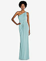 Front View Thumbnail - Canal Blue One-Shoulder Twist Draped Maxi Dress