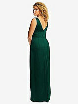 Rear View Thumbnail - Hunter Green Faux Wrap Whisper Satin Maxi Dress with Draped Tulip Skirt