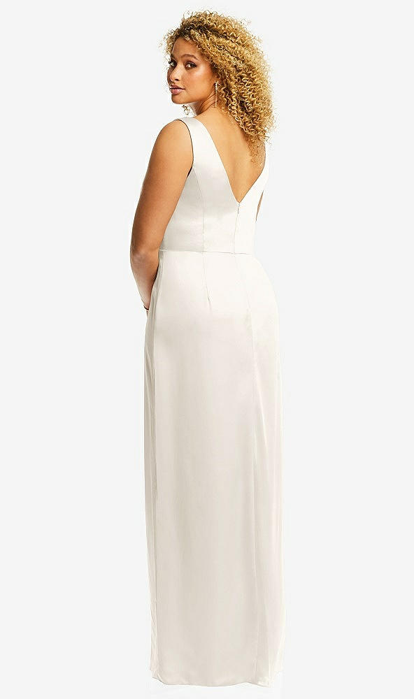 Back View - Ivory Faux Wrap Whisper Satin Maxi Dress with Draped Tulip Skirt