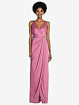 Alt View 1 Thumbnail - Orchid Pink Faux Wrap Whisper Satin Maxi Dress with Draped Tulip Skirt
