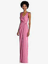 Alt View 2 Thumbnail - Orchid Pink Faux Wrap Whisper Satin Maxi Dress with Draped Tulip Skirt
