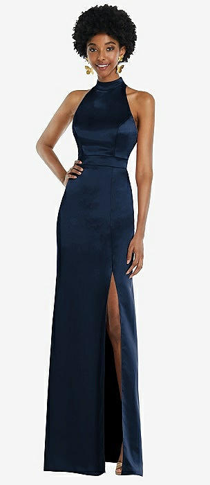 Navy high 2024 neck prom dress