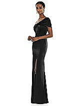 Side View Thumbnail - Black Twist Cuff One-Shoulder Princess Line Trumpet Gown