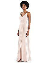 Side View Thumbnail - Blush Faux Wrap Criss Cross Back Maxi Dress with Adjustable Straps