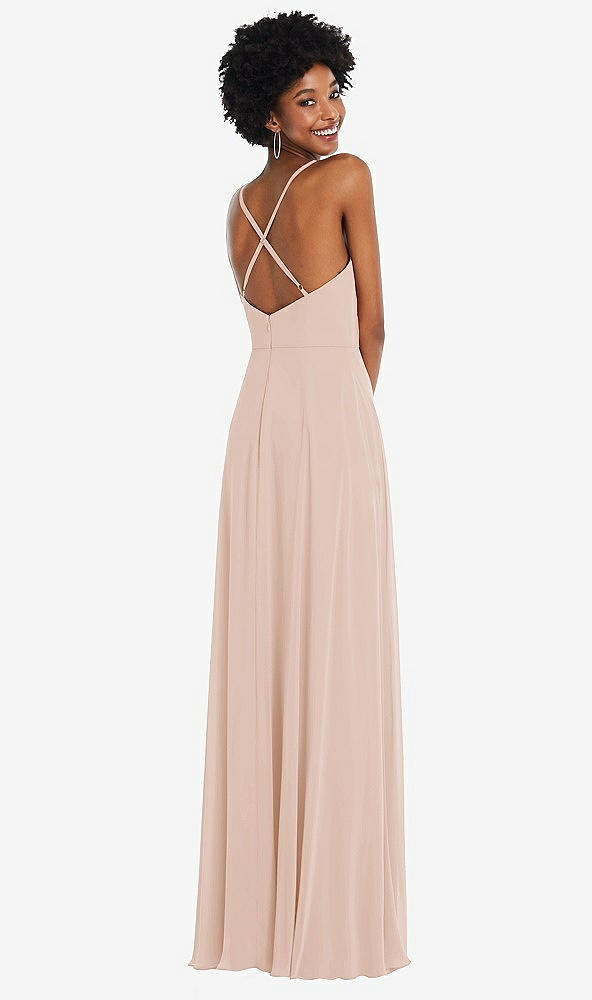 Back View - Cameo Faux Wrap Criss Cross Back Maxi Dress with Adjustable Straps