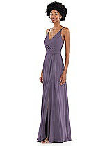 Side View Thumbnail - Lavender Faux Wrap Criss Cross Back Maxi Dress with Adjustable Straps