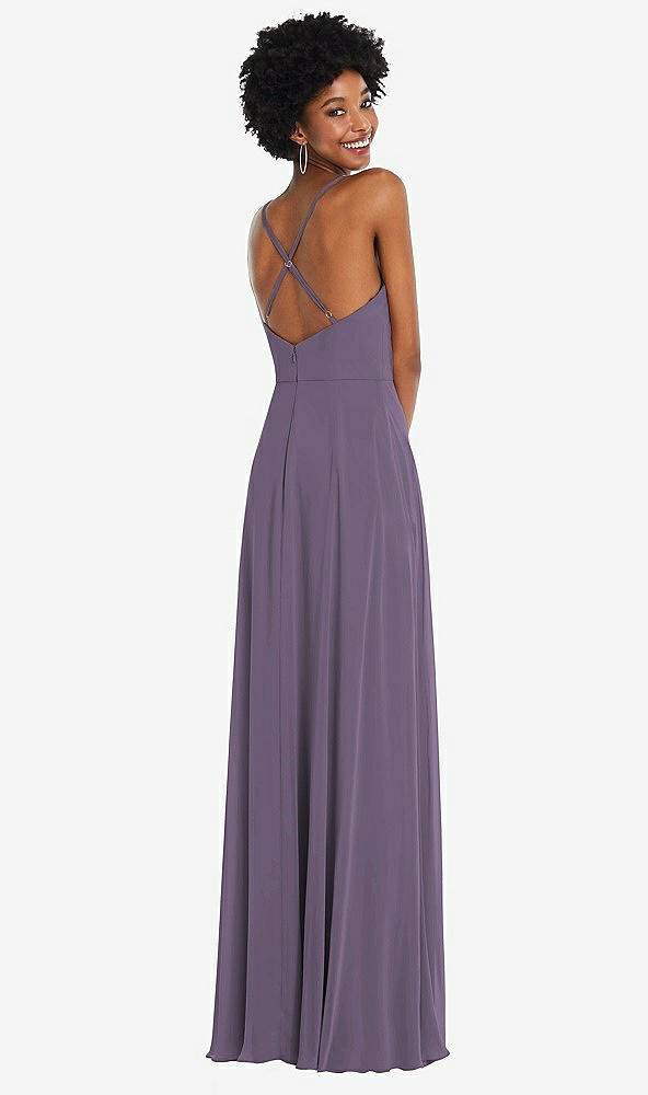 Back View - Lavender Faux Wrap Criss Cross Back Maxi Dress with Adjustable Straps