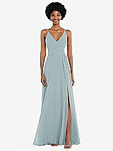 Front View Thumbnail - Morning Sky Faux Wrap Criss Cross Back Maxi Dress with Adjustable Straps