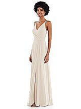 Side View Thumbnail - Oat Faux Wrap Criss Cross Back Maxi Dress with Adjustable Straps