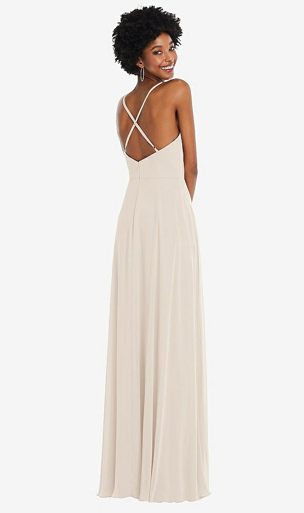 Back View - Oat Faux Wrap Criss Cross Back Maxi Dress with Adjustable Straps