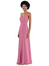Side View Thumbnail - Orchid Pink Faux Wrap Criss Cross Back Maxi Dress with Adjustable Straps