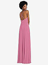 Rear View Thumbnail - Orchid Pink Faux Wrap Criss Cross Back Maxi Dress with Adjustable Straps