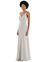 Side View Thumbnail - Oyster Faux Wrap Criss Cross Back Maxi Dress with Adjustable Straps