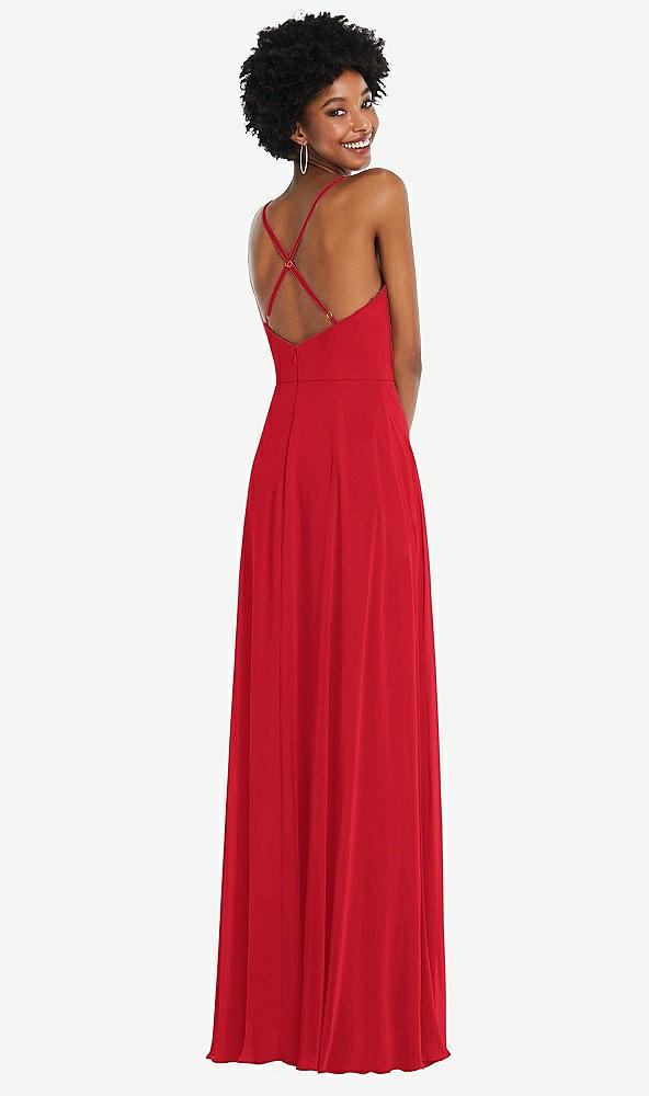 Back View - Parisian Red Faux Wrap Criss Cross Back Maxi Dress with Adjustable Straps