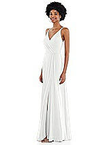 Side View Thumbnail - White Faux Wrap Criss Cross Back Maxi Dress with Adjustable Straps