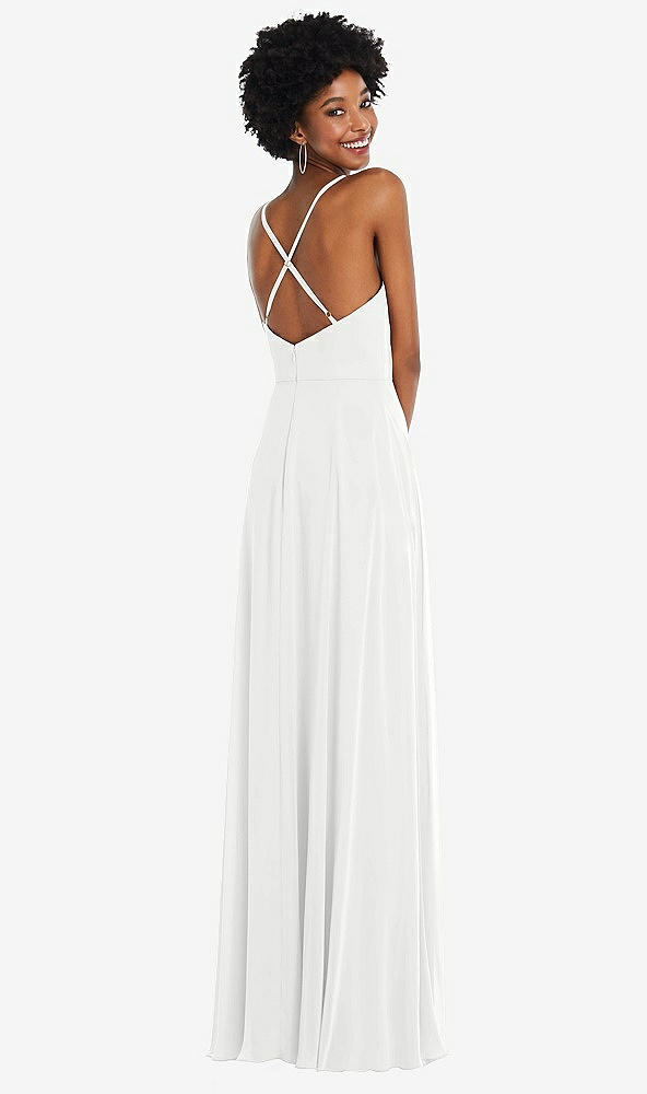 Back View - White Faux Wrap Criss Cross Back Maxi Dress with Adjustable Straps