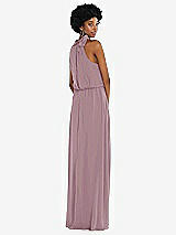 Rear View Thumbnail - Dusty Rose Scarf Tie High Neck Blouson Bodice Maxi Dress with Front Slit