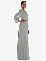 Side View Thumbnail - Chelsea Gray Strapless Chiffon Maxi Dress with Puff Sleeve Blouson Overlay 