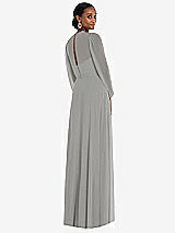 Rear View Thumbnail - Chelsea Gray Strapless Chiffon Maxi Dress with Puff Sleeve Blouson Overlay 