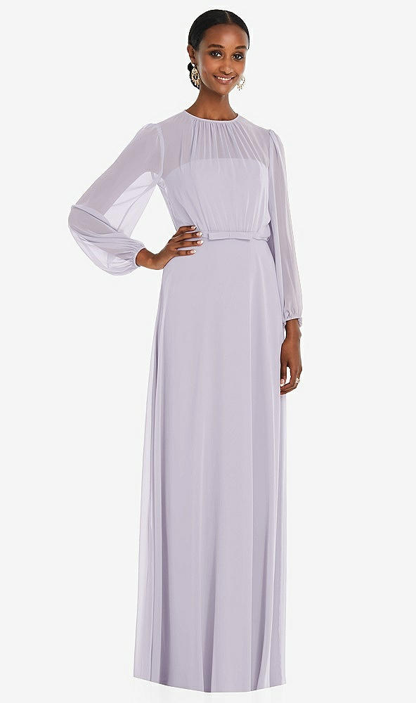 Front View - Moondance Strapless Chiffon Maxi Dress with Puff Sleeve Blouson Overlay 