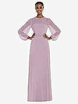 Alt View 1 Thumbnail - Suede Rose Strapless Chiffon Maxi Dress with Puff Sleeve Blouson Overlay 