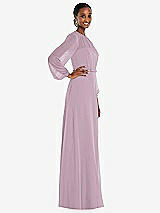 Side View Thumbnail - Suede Rose Strapless Chiffon Maxi Dress with Puff Sleeve Blouson Overlay 
