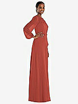 Side View Thumbnail - Amber Sunset Strapless Chiffon Maxi Dress with Puff Sleeve Blouson Overlay 