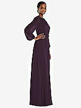 Side View Thumbnail - Aubergine Strapless Chiffon Maxi Dress with Puff Sleeve Blouson Overlay 