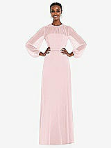 Alt View 1 Thumbnail - Ballet Pink Strapless Chiffon Maxi Dress with Puff Sleeve Blouson Overlay 