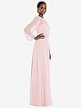 Side View Thumbnail - Ballet Pink Strapless Chiffon Maxi Dress with Puff Sleeve Blouson Overlay 