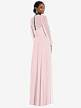 Rear View Thumbnail - Ballet Pink Strapless Chiffon Maxi Dress with Puff Sleeve Blouson Overlay 