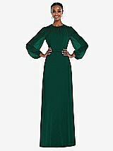 Alt View 1 Thumbnail - Hunter Green Strapless Chiffon Maxi Dress with Puff Sleeve Blouson Overlay 