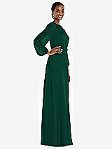 Side View Thumbnail - Hunter Green Strapless Chiffon Maxi Dress with Puff Sleeve Blouson Overlay 